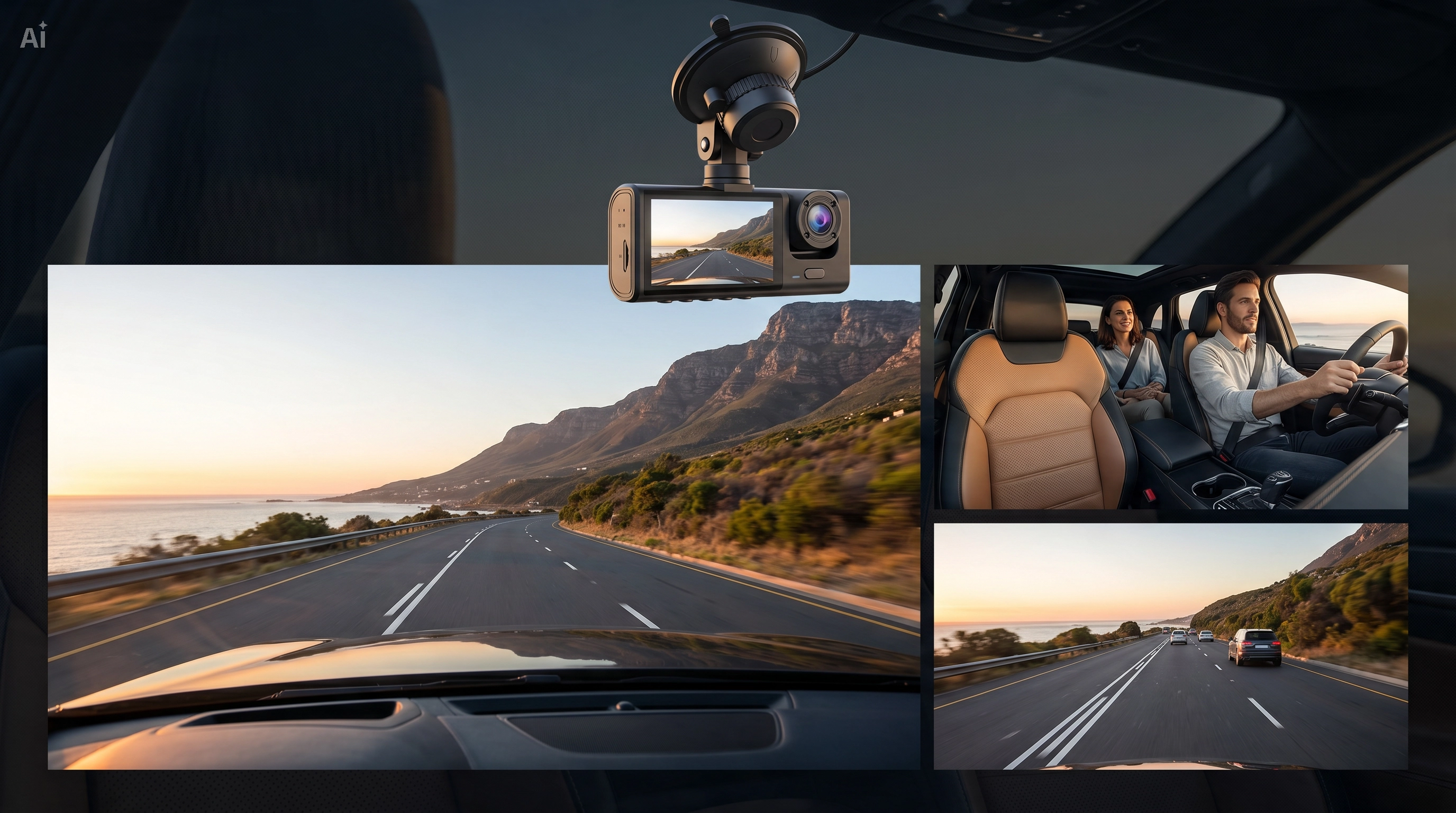 Three-Way DVR Dash Camera – Front, Rear & Interior Car Recorder