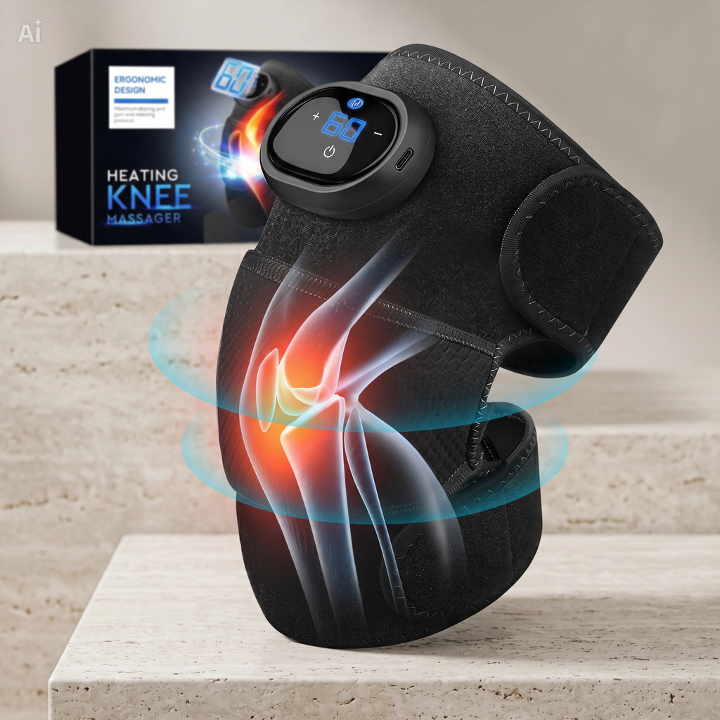 Heating knee massager wrap with adjustable straps for joint pain relief
