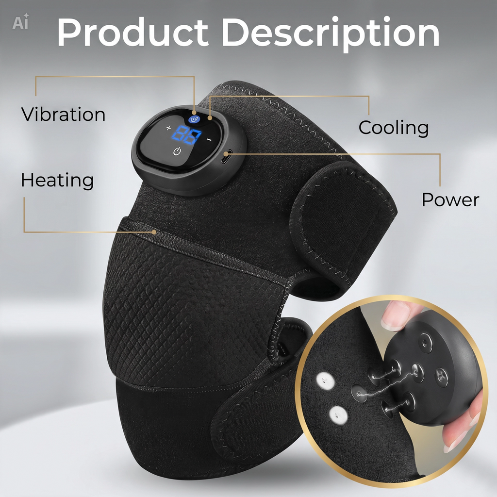 Heating knee massager wrap with adjustable straps for joint pain relief
