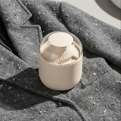 Beige electric fabric lint remover shaving pills off sweater