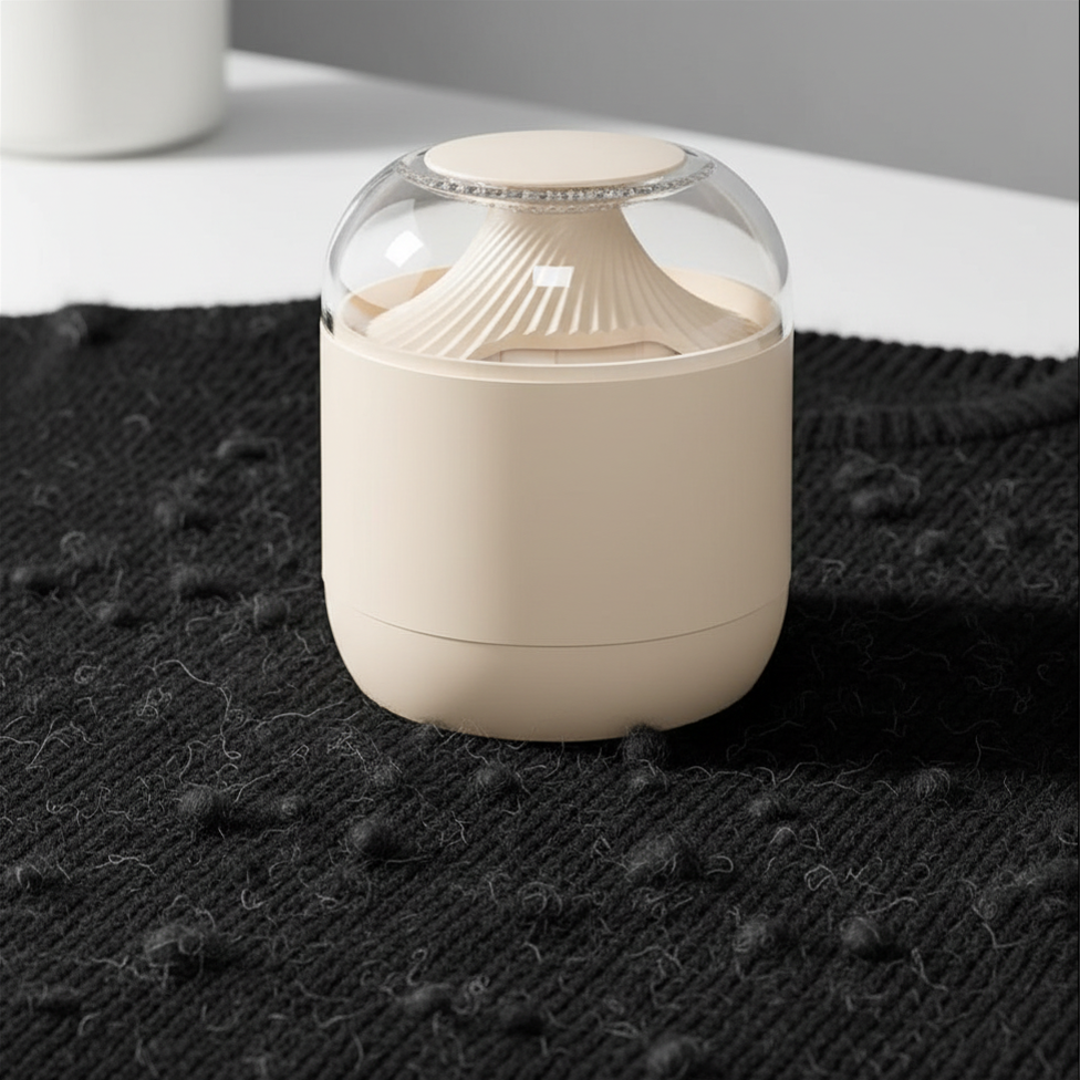 Beige electric fabric lint remover shaving pills off sweater