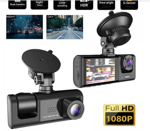 Three-Way DVR Dash Camera – Front, Rear & Interior Car Recorder